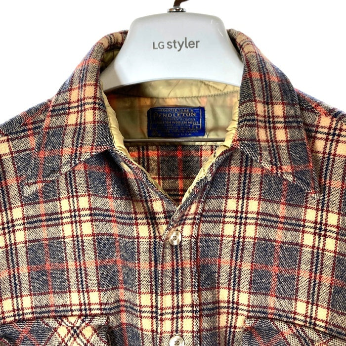 PENDLETON ペンドルトン 70's USA製 ウールシャツ 両ポケット ベージュxブルー sizeL 瑞穂店