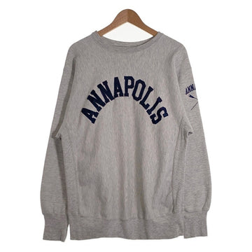 90's Champion チャンピオン REVERSE WEAVE ANNAPOLIS リバースウィーブ ワッペン 袖プリント クルーネックスウェットトレーナー グレー USA製 トリコ刺繡 Size XL 福生店