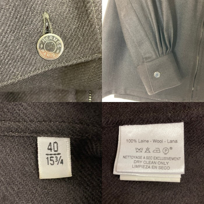 HERMES エルメス ウール フルジップ シャツジャケット チャコールグレー size40 瑞穂店