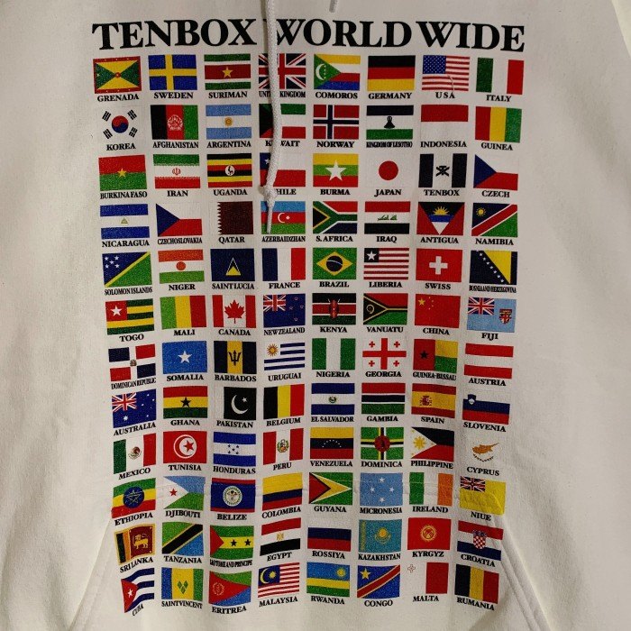 tenbox テンボックス 万国国旗プリント プルオーバースウェットパーカー ホワイト Size XXL 福生店