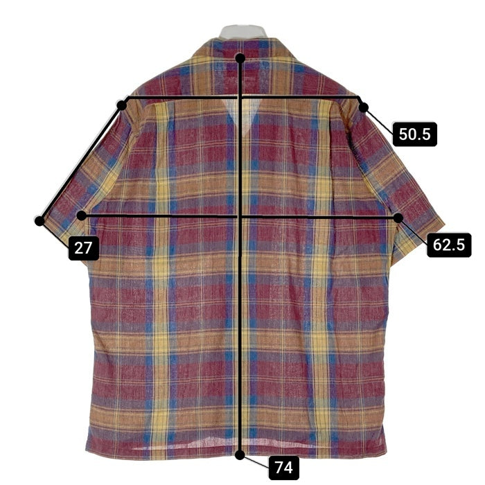 L.L.Bean エルエルビーン リネン混 オープンカラー 半袖シャツ レッド×ブルー sizeL 瑞穂店