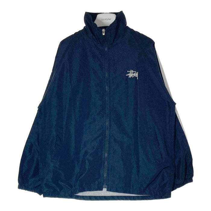 STUSSY ステューシー 90s OLD USA製  袖ライン リフレクター ウインドブレーカー ポリエステル トラックジャケット ロゴ刺繍 ブラック sizeL 瑞穂店