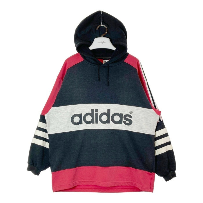 adidas アディダス デサント製 カラー切替 プルオーバーパーカー ブラックxレッド sizeM-L★汚れ有 瑞穂店