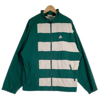 80-90’s adidas アディダス ナイロン ジップアップジャケット ボーダー グリーン ホワイト Size XL 福生店