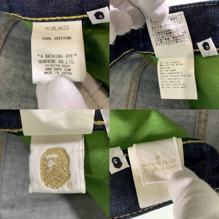 A BATHING APE アベイシングエイプ シャークペイント テーパードデニムパンツ ジーンズ インディゴ Size L 福生店