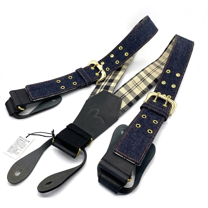 EVISU エヴィス チェック 革 デニム サスペンダー 福生店
