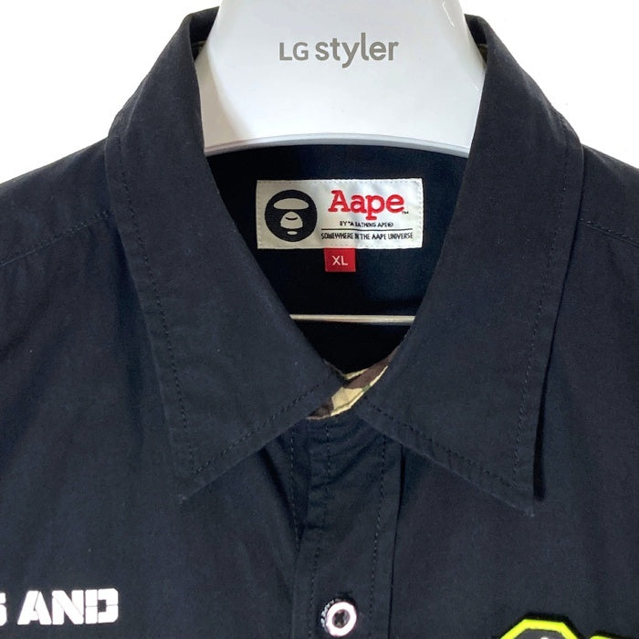 AAPE エーエイプ AAPSRM8317XXC UNVS GRAPHIC SHIRT UNVS グラフィック シャツ ブラック sizeXL 瑞穂店