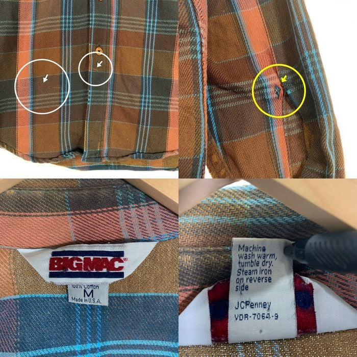 80's BIG MAC ビッグマック フランネルチェックシャツ ブラウン ブルー USA製 Size M 福生店