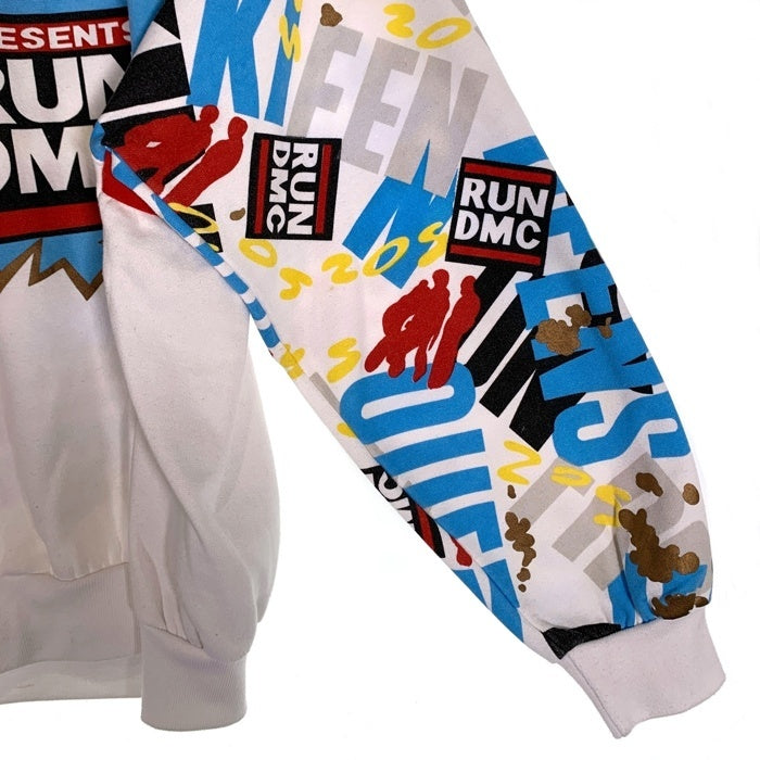 90's adidas アディダス RUN DMC ラグランスリーブ クルーネックスウェットトレーナー ホワイト プリント 刺繡 銀タグ Size L-XL 相当 福生店