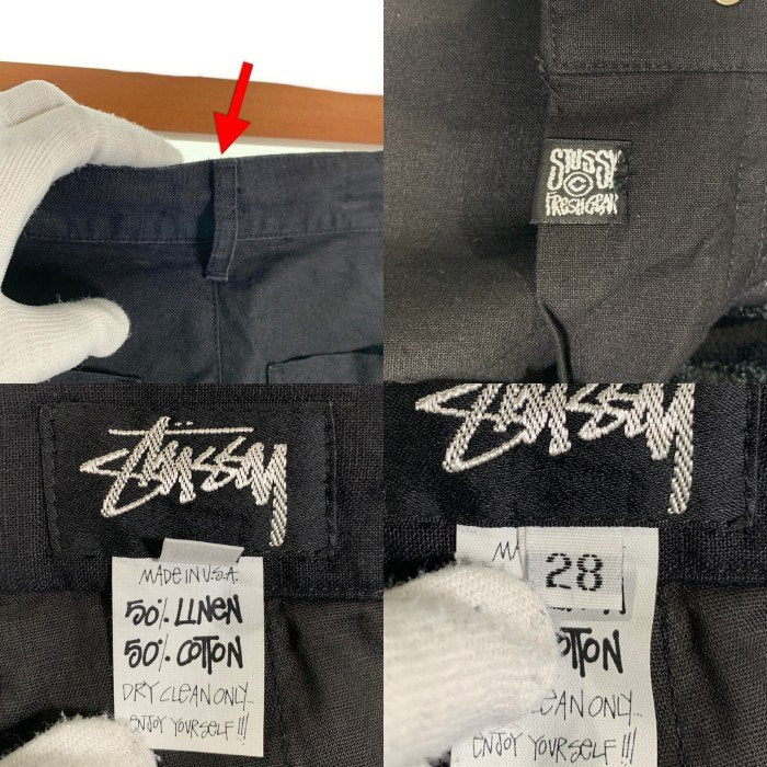 80-90's STUSSY ステューシー リネン コットン テーパードスラックス パンツ ブラック USA製 黒タグ Size 28 福生店