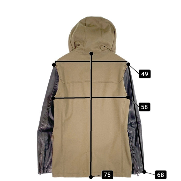 DIESEL ディーゼル ウール ダッフルコート 袖フェイクレザー切替 カーキ ブラック ミドル丈 Size L 福生店