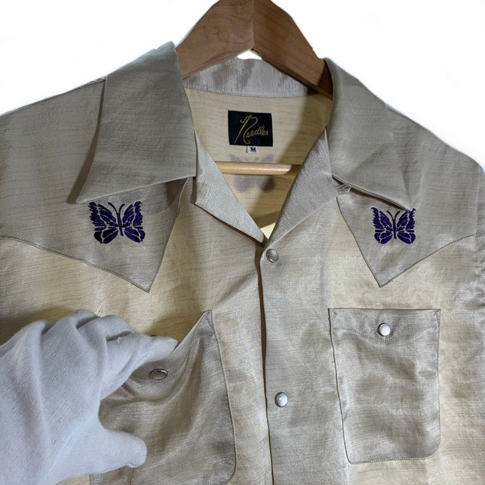 Needles ニードルズ S/S Cowboy One-Up Shirt  Poly Slub Sateen サテン 半袖 シャツ ベージュ MR254 Size M 福生店