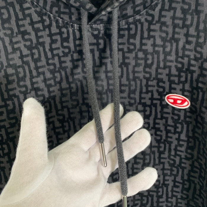 DIESEL ディーゼル 23AW D-UM-RIB-NE モノグラム プルオーバー パーカー フーディー ブラック チャコール Size M 福生店