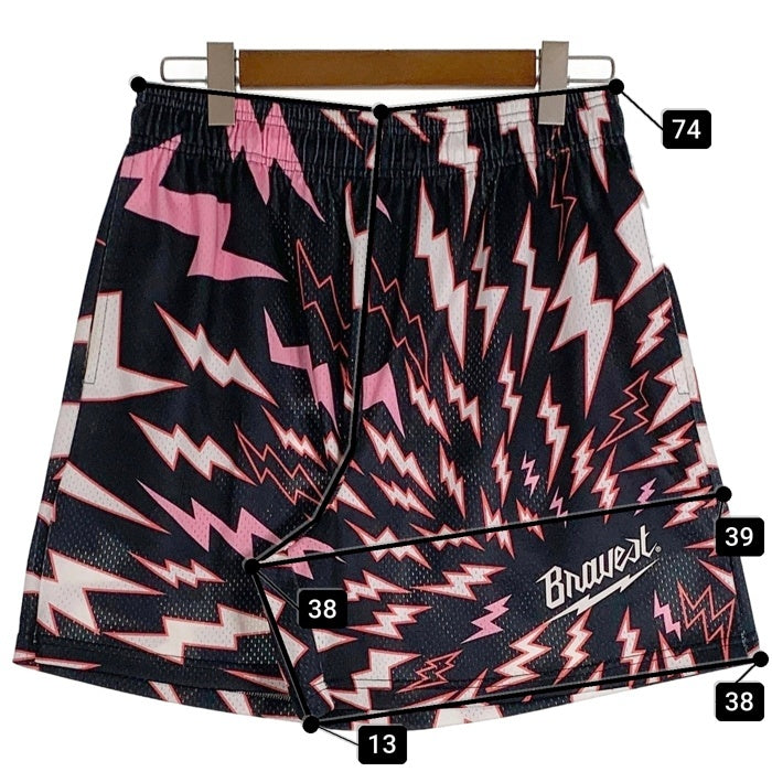BRAVEST STUDIOS Black Lightning Shorts メッシュ ショーツ ハーフ パンツ ブラック ピンク Size L 福生店