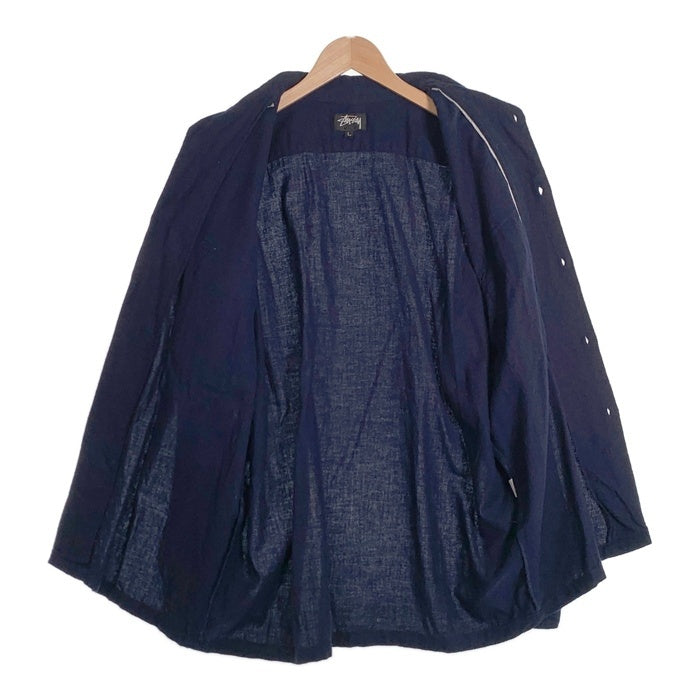 80's STUSSY ステューシー コットン オープンカラーフランネルシャツ プレーン ネイビー USA製 黒タグ Size L 福生店
