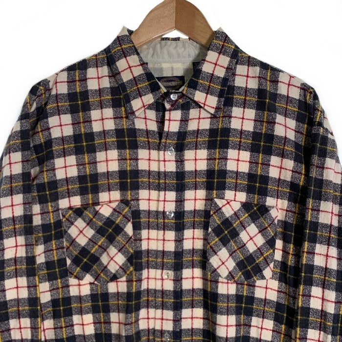80's TOWNCRAFT タウンクラフト フランネルチェックシャツ コットン ホワイト ネイビー Size XL-R 福生店