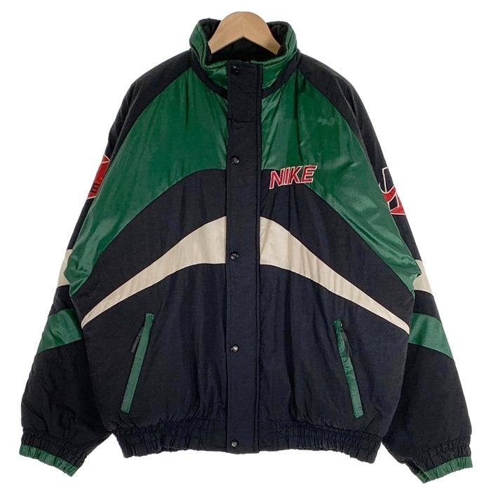 90's NIKE ナイキ Quilted Nylon Sports Jacket 中綿 ナイロンジャケット グリーン ブラック ホワイト USA製 Size XL 福生店