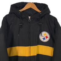 90's LOGO7 NFL Steelers スティーラーズ ナイロン ジップアップジャケット パーカー 中綿 ブラック Size XL 福生店