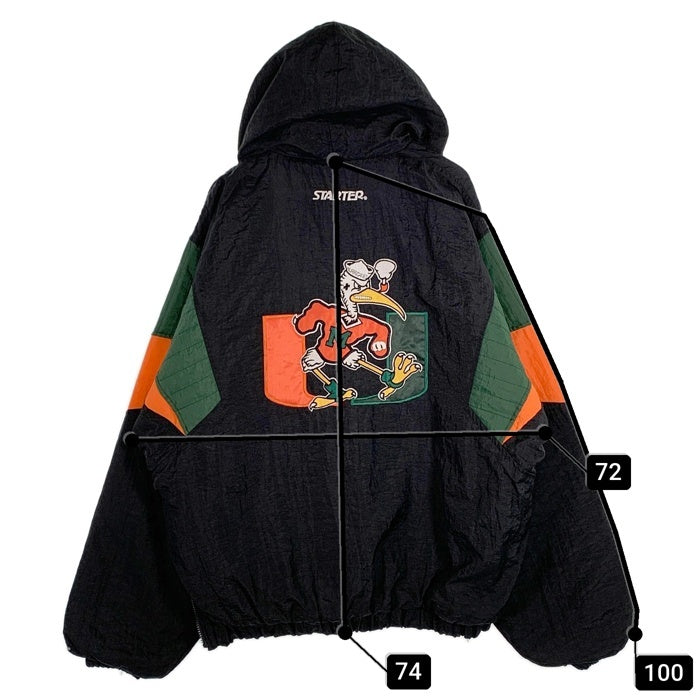 90's STARTER スターター マイアミハリケーンズ 大学 ナイロン プルオーバーパーカー 中綿 ブラック 韓国製 Size XL 福生店