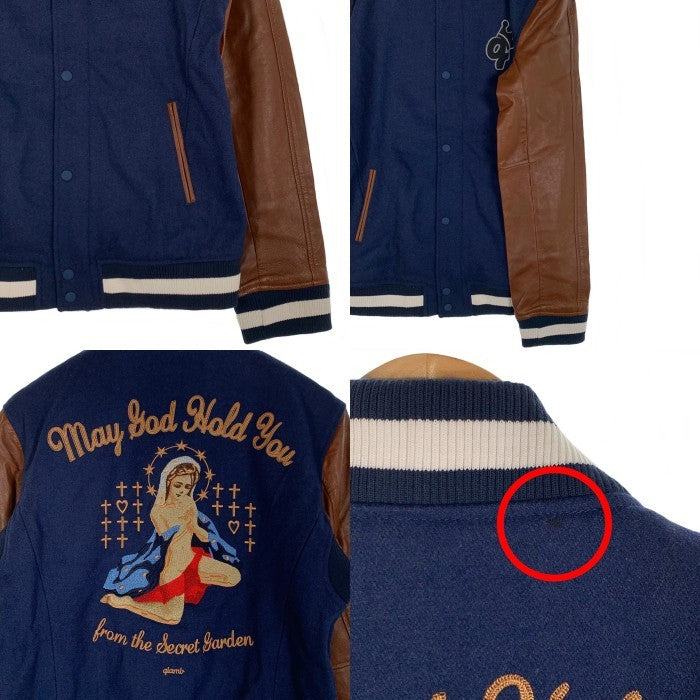 glamb グラム Shyly maria JKT シャイリーマリアジャケット 袖革 スタジャン ネイビー ブラウン GB13AT/JKT27 Size 4 福生店