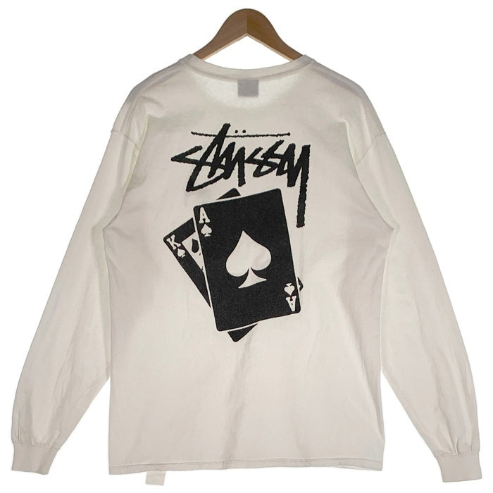 STUSSY ステューシー トランプ プリント 長袖 Tシャツ ロンT ホワイト Size L 福生店