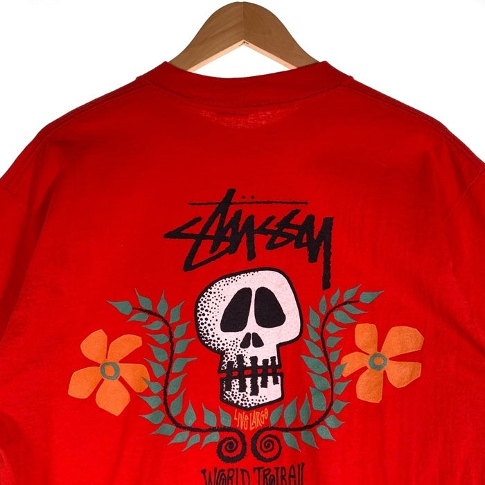 80's STUSSY ステューシー Skull Flouwer スカルフラワー 半袖 Tシャツ レッド USA製 Size XL 福生店