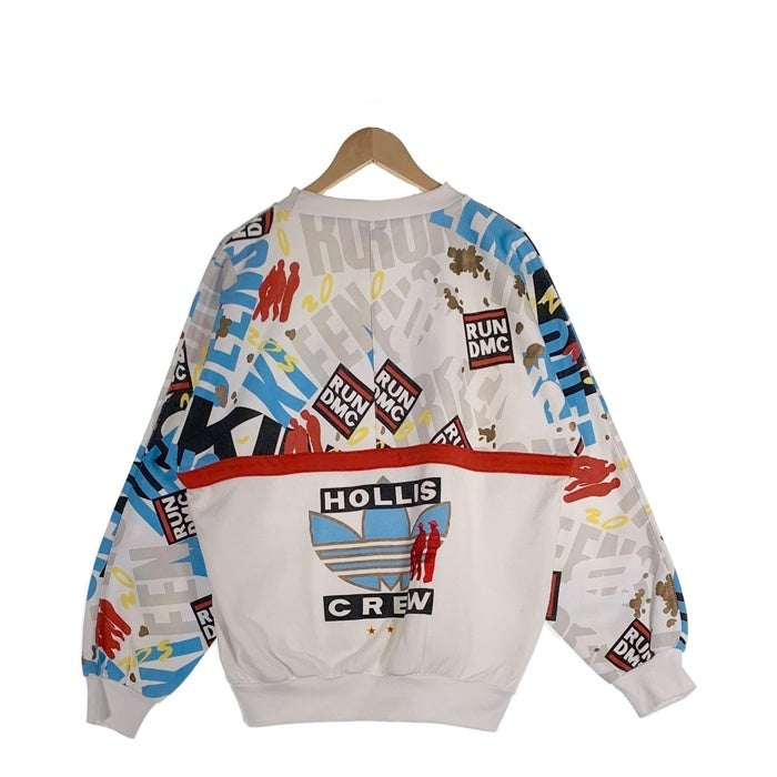 90's adidas アディダス RUN DMC ラグランスリーブ クルーネックスウェットトレーナー ホワイト プリント 刺繡 銀タグ Size L-XL 相当 福生店