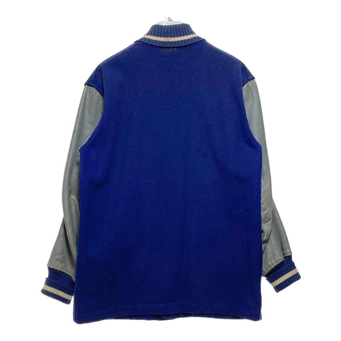 60's WHITING ホワイティング 袖レザー ウール スタジャン ロング ネイビー グレー Size 38 瑞穂店