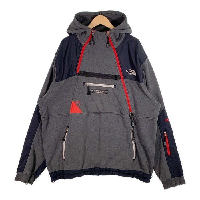 00's THE NORTH FACE ノースフェイス STEEP TECH スティーブテック スウェット ナイロン切替 プルオーバーマウンテンパーカー ジャケット チャコールグレー F05 Size XXXL 福生店
