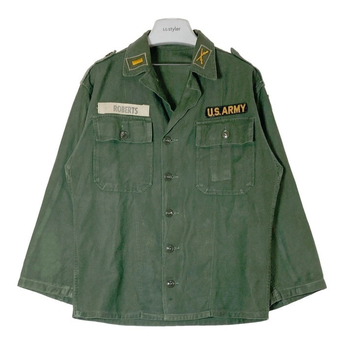 US ARMY アメリカ軍 OG107 50's~60's 1st エポレット付き コットンサテン ユーティリティシャツ オリーブ size- 瑞穂店