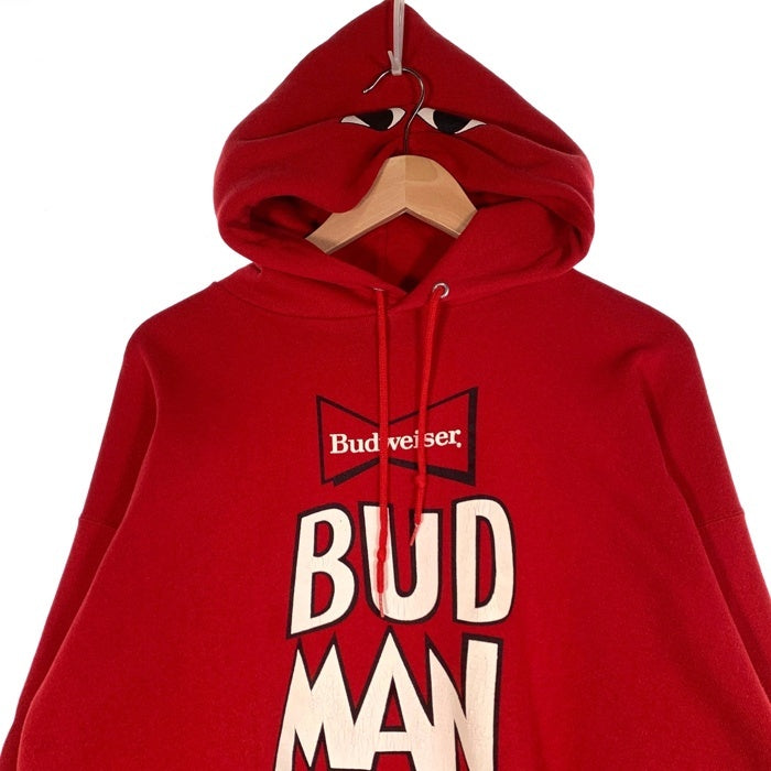 90`s Budweiser バドワイザー Budman バドマン プルオーバースウェットパーカー フーディ レッド TULTEX USA製 Size 2XL 福生店