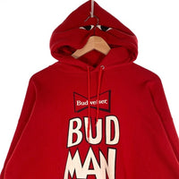 90`s Budweiser バドワイザー Budman バドマン プルオーバースウェットパーカー フーディ レッド TULTEX USA製 Size 2XL 福生店