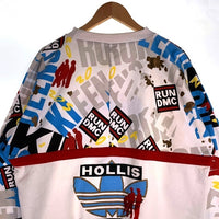 90's adidas アディダス RUN DMC ラグランスリーブ クルーネックスウェットトレーナー ホワイト プリント 刺繡 銀タグ Size L-XL 相当 福生店