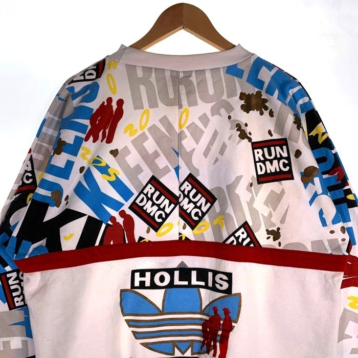 90's adidas アディダス RUN DMC ラグランスリーブ クルーネックスウェットトレーナー ホワイト プリント 刺繡 銀タグ Size L-XL 相当 福生店