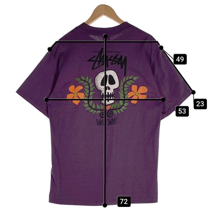 80's STUSSY ステューシー Skull Flouwer スカルフラワー 半袖 Tシャツ USA製 パープル Size L 福生店