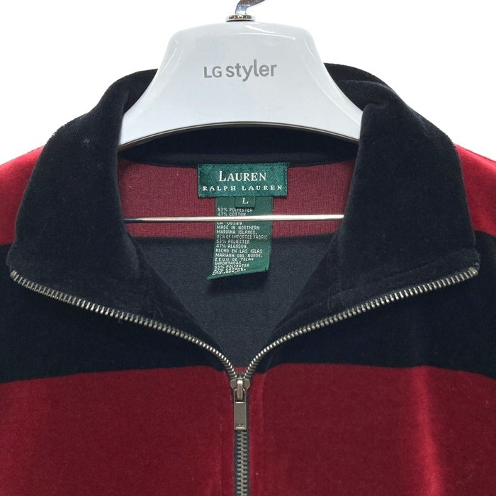 RALPH LAUREN ラルフローレン 90s ベロアボーダーハーフジップ レッド×ブラック sizeL 瑞穂店