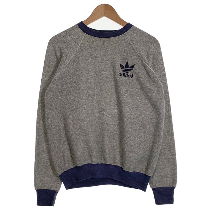 90's adidas アディダス トレフォイルプリント ラグランスリーブ スウェットトレーナー グレー ネイビー USA製 Size L 福生店