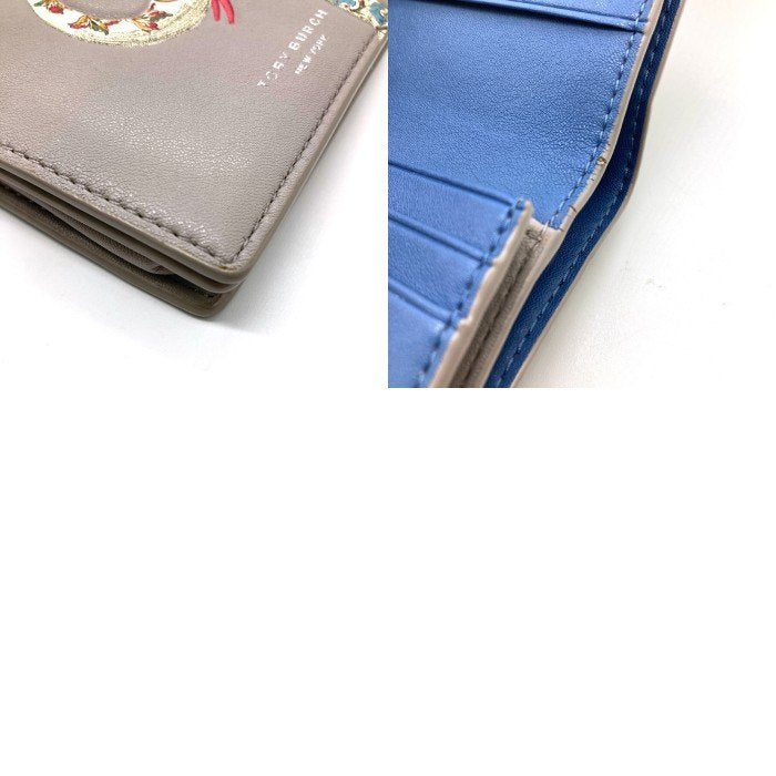TORY BURCH トリーバーチ 二つ折り財布 像刺繡 グレー 瑞穂店