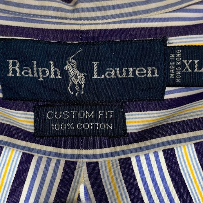 Ralph Lauren ラルフローレン CUSTOM FIT マルチストライプ ボタンダウンシャツ パープル ブルー Size XL 福生店