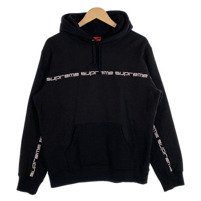 SUPREME シュプリーム 18AW TEXT STRIPE HOODED テキストストライプ フーディー パーカー ブラック Size S 福生店