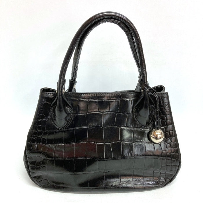 FURLA フルラ トートバッグ クロコ型押しハンドバッグ 保存袋付 ブラック 瑞穂店