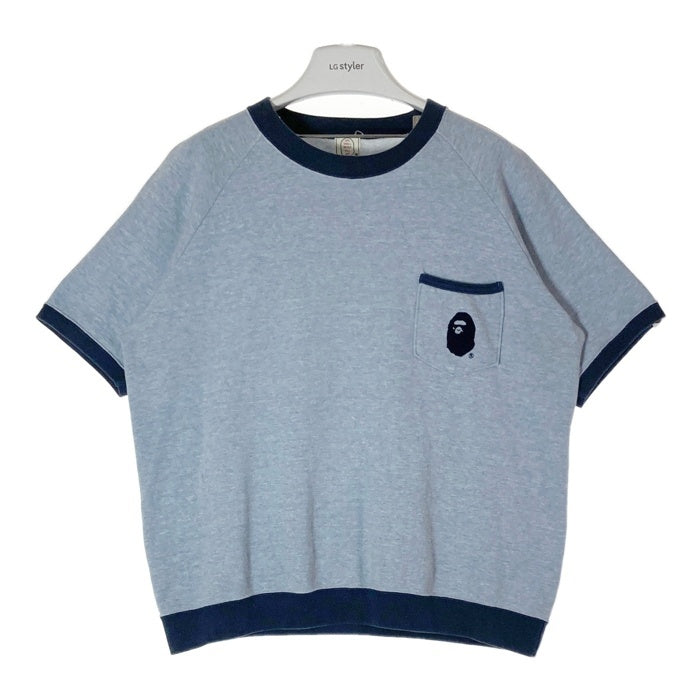 A BATHING APE アベイシングエイプ 初期タグ サルワッペン リンガー 半袖スウェットトレーナー ブルー sizeM 瑞穂店