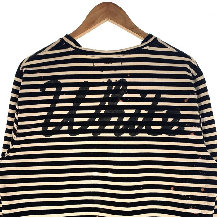 OFF-WHITE オフホワイト 15AW オーバーサイズ ボーダーロングスリーブTシャツ ダメージ加工 ブラック ホワイト イーストランド Size M 福生店