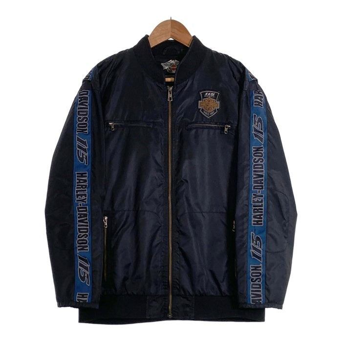 Harley-Davidson ハーレーダビッドソン 115周年記念 ナイロン レーシングジャケット サイドライン ブラック Size L 福生店