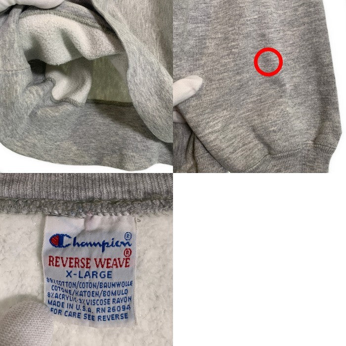 90's Champion チャンピオン REVERSE WEAVE ANNAPOLIS リバースウィーブ ワッペン 袖プリント クルーネックスウェットトレーナー グレー USA製 トリコ刺繡 Size XL 福生店
