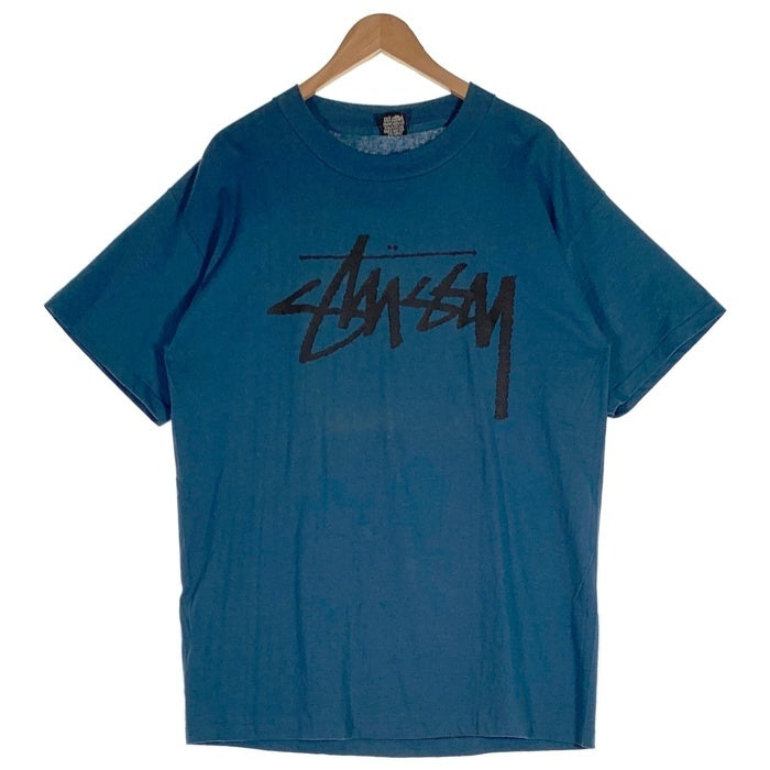 80's STUSSY ステューシー ロゴ サーフマン 半袖 Tシャツ ブルー USA製 Size XL 福生店