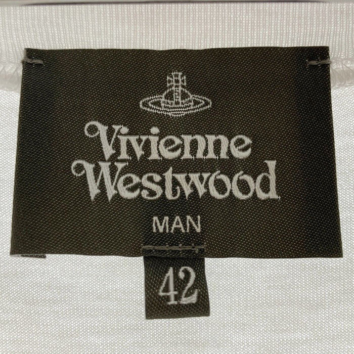 Vivienne Westwood MAN ヴィヴィアンウエストウッドマン シャツ袖 オーブ刺繍 切替 長袖カットソー ホワイト×ブルー size42 瑞穂店