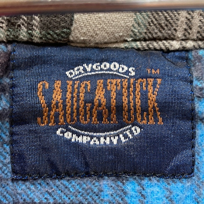 SAUGATUCK ソーガタック プリントネル フード付きシャツ ブルー size- 瑞穂店