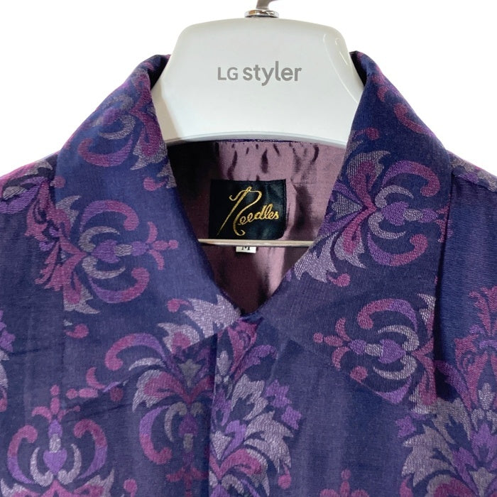 Needles ニードルズ S/S Classic Shirt-CU/R/S ORNAMENT Jq オープンカラーシャツ ジャカード 半袖 ネイビー パープル MR131 Size M 瑞穂店