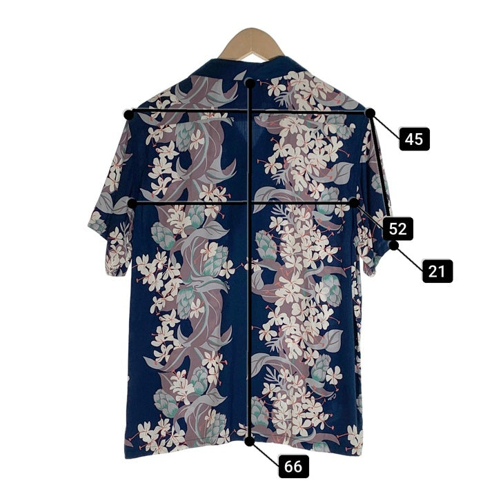 CALEE キャリー オープンカラーレーヨンシャツ アロハ ネイビー ハイビスカス Size L 福生店